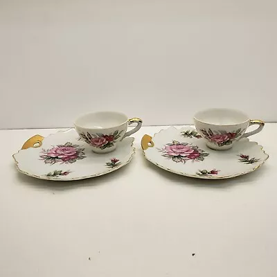 Ucagco China 8  Rose Floral Luncheon Plates With Cups • $19.99