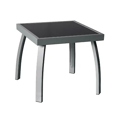 Jarder Garden Coffee Side Snack Table Metal Aluminium Glass Square Patio Outdoor • £45.99