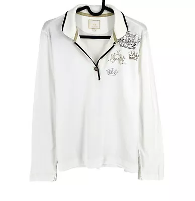 LA MARTINA Women White Long Sleeves Pique Polo Shirt Size 2 / S • $28.23