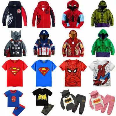 Kids Boys Spiderman Super Hero Marvel Batman Tracksuit Sweatshirt Hoodie Jacket • £15.91