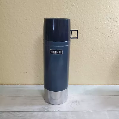 Vintage Thermos King Seeley Vacuum Stainless Steel Blue #2480 1 LT W/ Sip Spout • $11