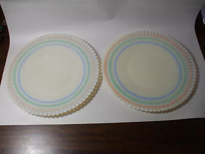 Macbeth Evans Petalware Monax Pastel Bands 10 3/4  Plates Lot Of 2 • $39