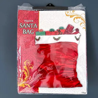 New Red Velour Father Christmas Santa Sack Presents Bag With Jingle Bell • £4.99
