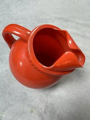 Vintage Antique Round Ball Shaped Orange Pitcher With Ice Guard 7.25  H X 7  W ! • $22