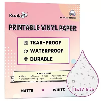 Koala Waterproof Printer Paper 11x17 Matte White Inkjet Printable Vinyl Sheets • $18.89