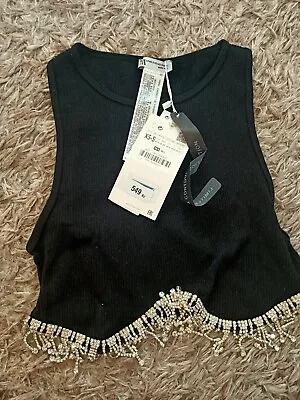 $8 • Buy Zara Black Rib Tank With Bling Size XS-S BNWT