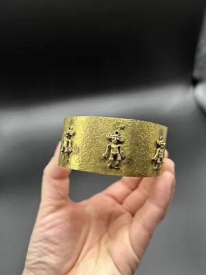 Vintage Native Mayan Aztec Tribal God Cuff Bracelet Estate Museum Gold Tone • $35