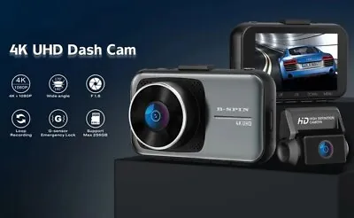 B-SPIN Dash Cam 4K Car DVR Front And Rear Dash Camera Built-In WiFi & GPS • $184.99