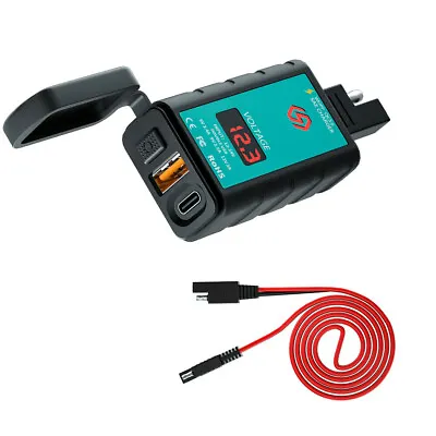 Motorcycle Phone QC3.0 USB+Type-C Quick Phone Charger SAE Socket Cable 12-24V • $21.50