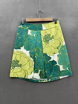 Ann Taylor Mini Skirt Women’s 0P Petite Green Yellow Floral Pleated MCM Mod • $16