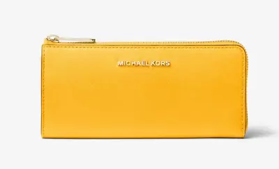 New Michael Kors Jet Set Travel Large Leather Quarter-Zip Wallet Jasmine Yellow • $79.90