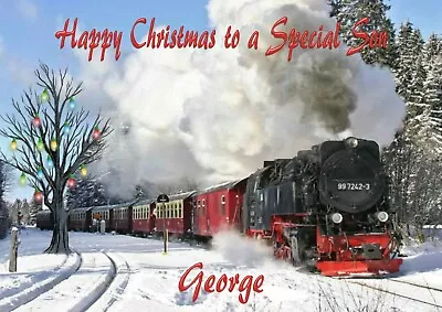 Personalised Christmas Card Steam Train Daughter Son Dad Friend Husband Wife  • £2.99