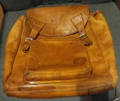 Leather Backpack Bag Paraguay Large Vintage Distressed Tan Camel Brown • $17.50