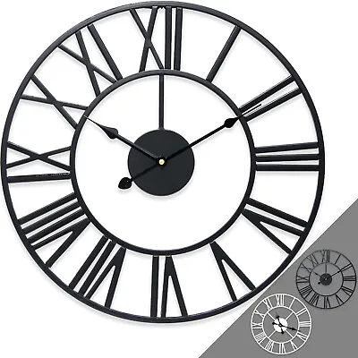 Roman Wall Clock Large Numerals Giant Big Face Open Skeleton Round Home Office • £39.97