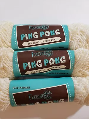 Vintage Fleishers Ping Pong Lot Of 3 Yarn Skeins Virgin Wool Blend Cream Color • $19.99