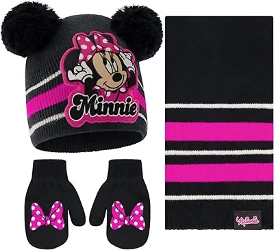 Disney Minnie Mouse Winter Beanie Hat Scarf & Mittens/Gloves Set Girls Age 2-7 • £18.48