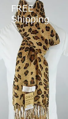 DG Pashmina Scarf Shawl Black Brown Cheetah Leopard Print~Silk Cashmere-Soft* • $12.99