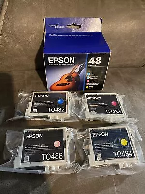 Lot Of 4 Epson 48 T048 Ink Cartridges T0482 T0483 T0484 T0486 Genuine New Sealed • $29