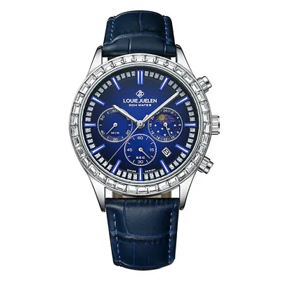 Men's Luminous Calendar Resistant Watch With Leather Strap Quartz Watch Blue • £21.99