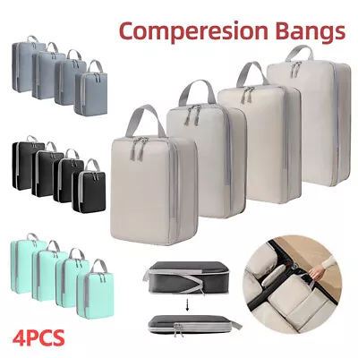 $26.99 • Buy 4PCS Storage Compression Bags Luggage Travel Packing Cubes Organiser Suitcases