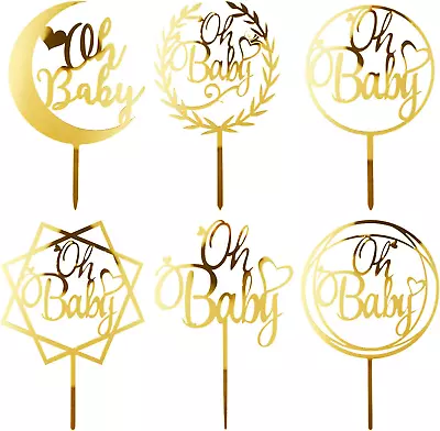 6Pcs Oh Baby Cake Topper Gold Acrylic Baby Shower Cake Decorations For Baby Girl • $16.06