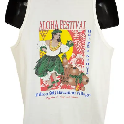 Aloha Festival Tank Top Vintage 90s 1999 Hiltion Hawaiian Village Hula Size XL • $41.99