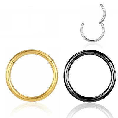 Nose Ring Surginal Steel Click Piercing Silver Septum Hinge Hoop Ear Lip Face  • £1.79