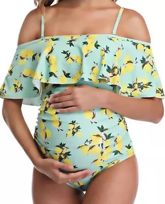 NWT Women’s Summer Mae Maternity Swimsuit 1 Piece Green Yellow Lemons Size Small • $20