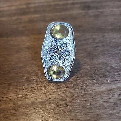 Vintage Sterling Silver 925 Double Facetted Oval Yellow Citrine  Daisy Flower... • $79