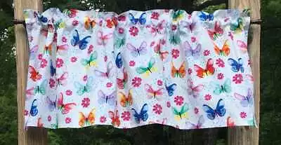 Rainbow Butterfly Floral Valance Watercolor Butterflies Kitchen Bath Curtain • $18.04