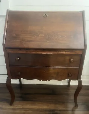 Antique Oak Slant Front Drop Secretary Desk With Working Key • $349.99