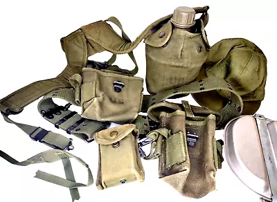 Vietnam War US Army Combat Field Gear Green Canvas Belt Ammo Pouches Canteen + • $224.65