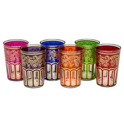 Moroccan Tea Glasses Multicoloured Classical Design Hand Painted Pack Of 6 • £34.85