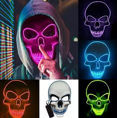 Neon Skull LED Mask Wire Light Up Costume Purge Party Halloween Masks AU • $22.59
