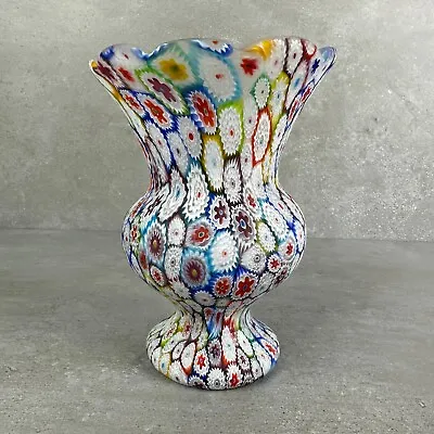 VTG MURANO ART GLASS MILLEFIORI SCALLOPED VASE HAND BLOWN Thousand Flowers 6.25  • $296.25