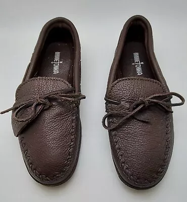 Mens Minnetonka Brown Moosehide Leather Moccasins Size 11 PREOWNED • $28