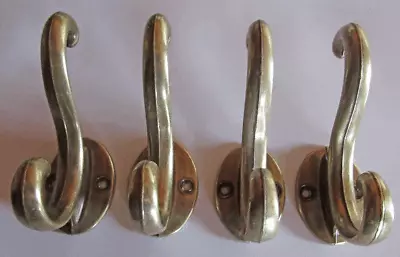 Vintage Brass Double Wall Hooks Coat Hat Clothes Hangers Set Of 4 • $14