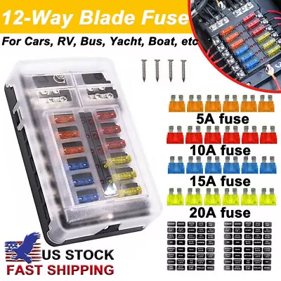 12-Way Blade Fuse Box Block Holder LED Indicator 12V 32V Car Marine Waterproof • $15.99