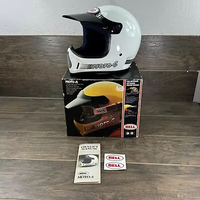 Vintage BELL MOTO 4 Helmet 7-5/8 White Off Road Moto Cross Riding W/Box • $280
