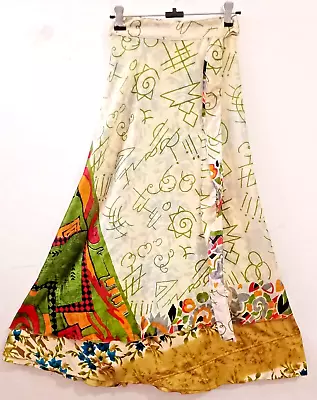Handmade Vintage Sari Magic Wrap Skirt Moulticolor Beach 2 Layer Skirt Maxi • $36.01