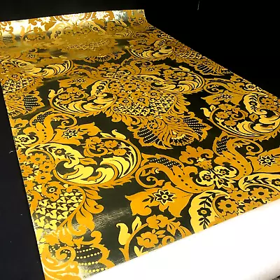 Designer Wallpaper James Seeman New York Gold Flocked Foil 1970s 25.8M Rare! • $570.85