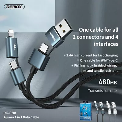 $9.95 • Buy 4 In 1 Charging Cable Remax  Type C USB Cable 2.4A For IPhone 12  Samsung Black