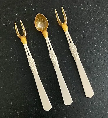 Set Of 3 Vintage Cocktail Mixed Drink Olive Fruit Spears Spoon Pick Bar Spirits • $8.95