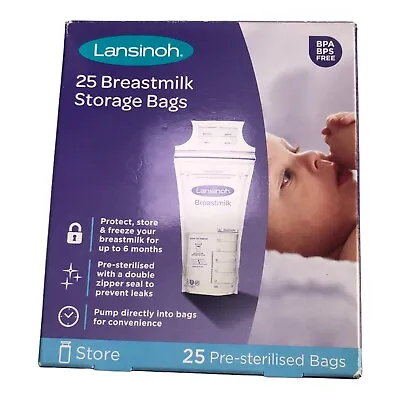 22 Lansinoh Breast Milk Storage Bags Breastmilk Pouches For Fridge Freezer Use • £6.95