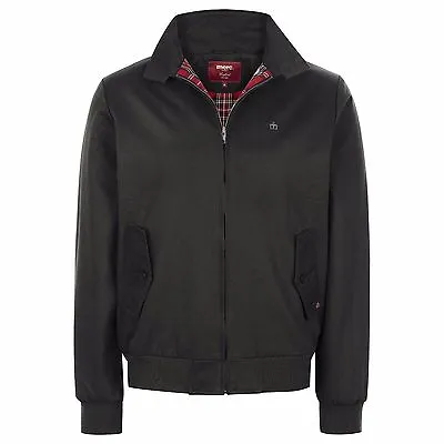 Merc London Classic Harrington Jacket With Red Prince Wales Check Lining - Black • £79.99