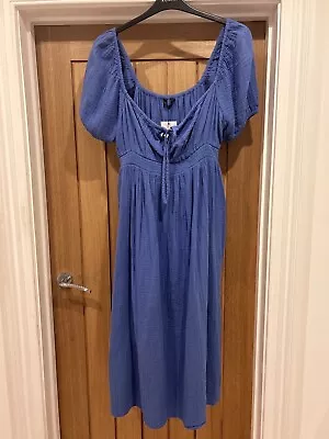 BNWT MARKS & SPENCER Cornflower Blue Colour Crinkled Cotton Beach Dress UK 18 • £27.50