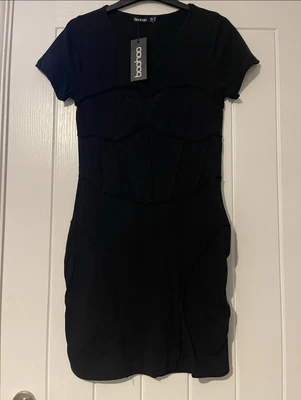 £0.99 • Buy Boohoo Ladies Corset Detail Front Black Dress 🖤