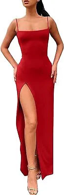 Women's Spaghetti Strap Backless Thigh-high Slit Bodycon Maxi Long Dress Club Pa • $15.50