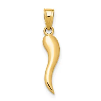 14K Yellow Gold Italian Horn Good Luck Cornicello Charm Pendant Necklace • £107.12