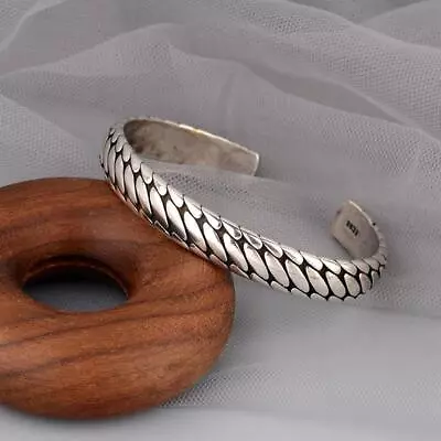 925 Sterling Silver Mens Vintage Open Bangle Thai Handmade Twisted Cuff Bracelet • £7.49